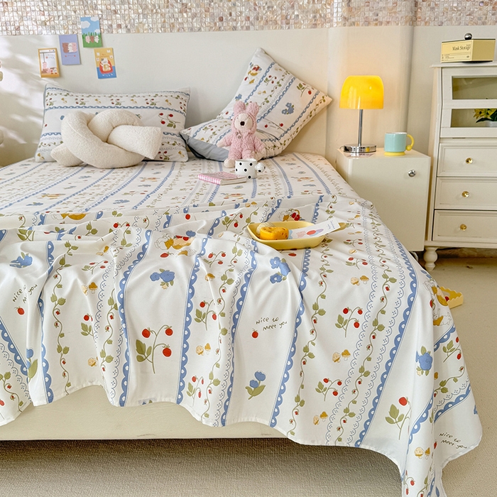 91家纺网 家纺一手货源 找家纺 妖妖家纺 2024新款超柔软糯水洗云朵棉印花单床单 花儿与兔