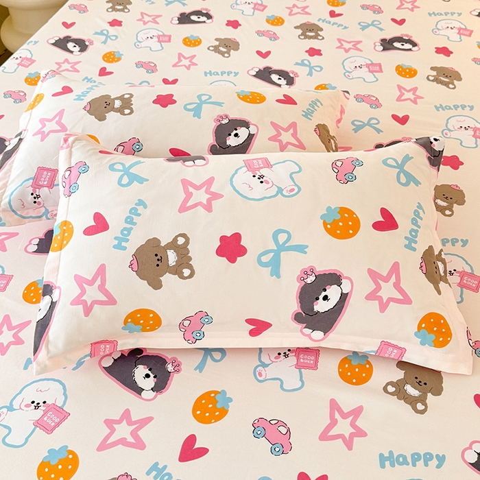 91家纺网 家纺一手货源 找家纺 妖妖家纺 2024新款超柔软糯水洗云朵棉印花单床单 狗狗派对