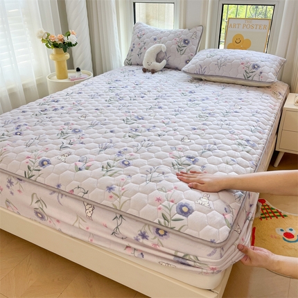 91家纺网 家纺一手货源 找家纺 （总）伊人坊 2024新款牛奶绒印花大豆夹棉床笠