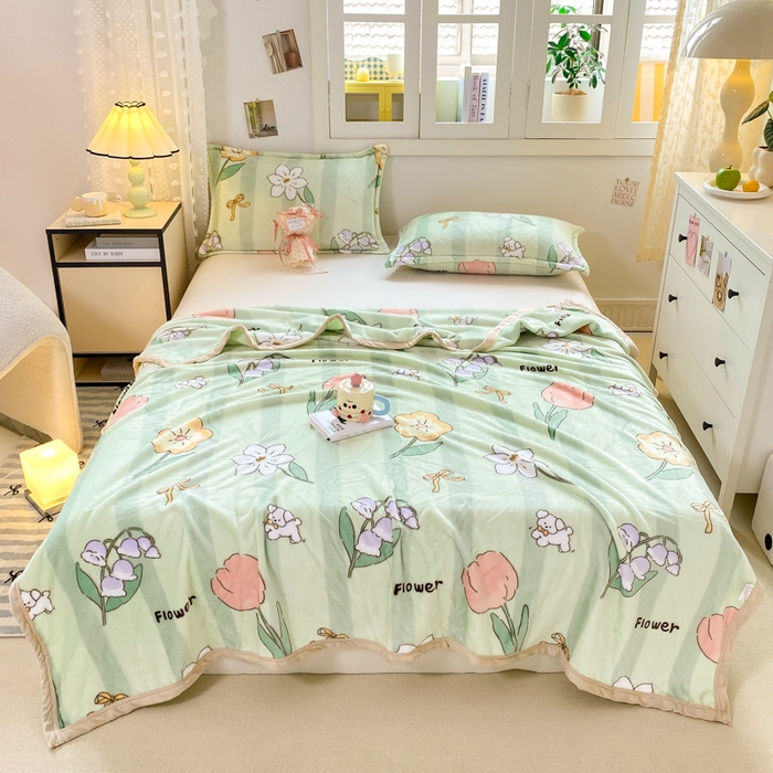 91家纺网 家纺一手货源 找家纺 楠沐家纺 2025新款双面牛奶绒多功能印花毛毯 郁金香