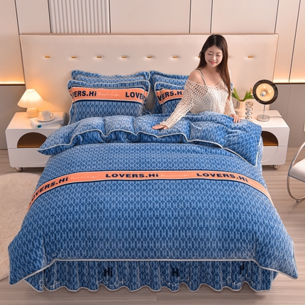 91家纺网 家纺一手货源 找家纺 静缘分 2025新款230克特厚8.5斤牛奶绒金貂绒床裙款保暖四件套-一帆风顺