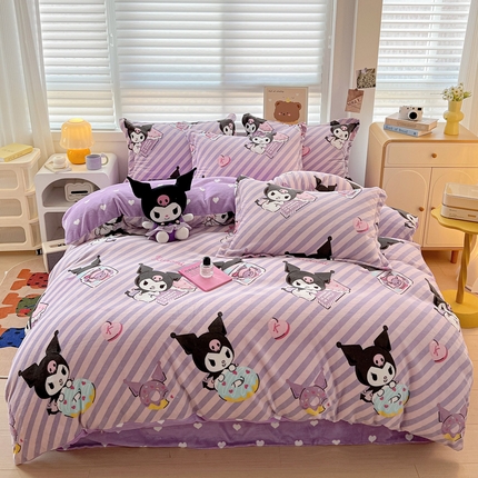 KT猫直营店 2024新款三丽鸥库洛米牛奶绒四件套 贪吃库洛米