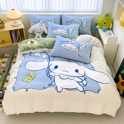 米帛家纺 2024新款正版授权大版三丽鸥牛奶绒四件套 方块玉桂狗
