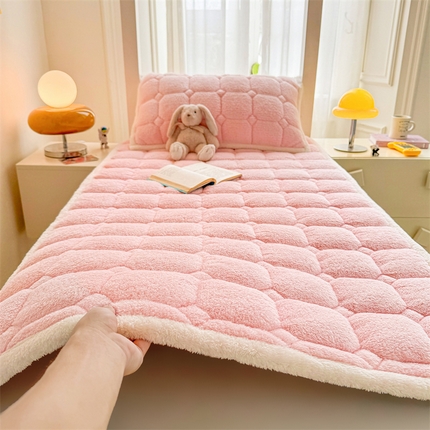 91家纺网 家纺一手货源 找家纺 雯豆家纺 2025冬季泰迪绒学生宿舍床垫床褥子上下铺大学生床垫北极绒床护垫 泰迪绒床褥-玉粉
