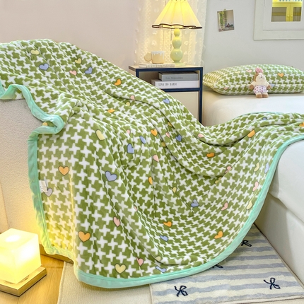 楠沐家纺 2025新款双面牛奶绒多功能印花毛毯 绿色心情