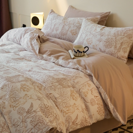 91家纺网 家纺一手货源 找家纺 （总）拼社家纺 全棉火山小磨毛活性数码印花四件套不掉毛纯棉全棉磨毛四件套