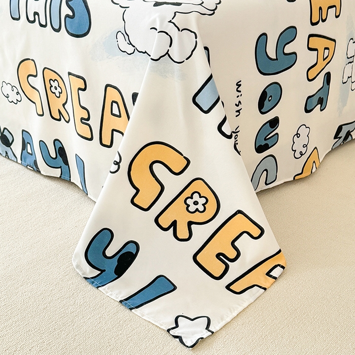 91家纺网 家纺一手货源 找家纺 妖妖家纺 2024新款超柔软糯水洗云朵棉印花单床单 棒棒比熊