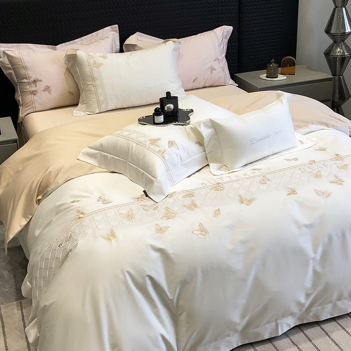 91家纺网 家纺一手货源 找家纺 黑白森林 2024新款50X50S刺绣系列四件套-春漾 春漾-驼