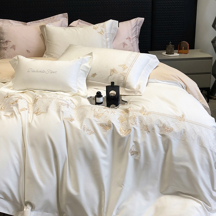 91家纺网 家纺一手货源 找家纺 黑白森林 2024新款50X50S刺绣系列四件套-春漾 春漾-驼