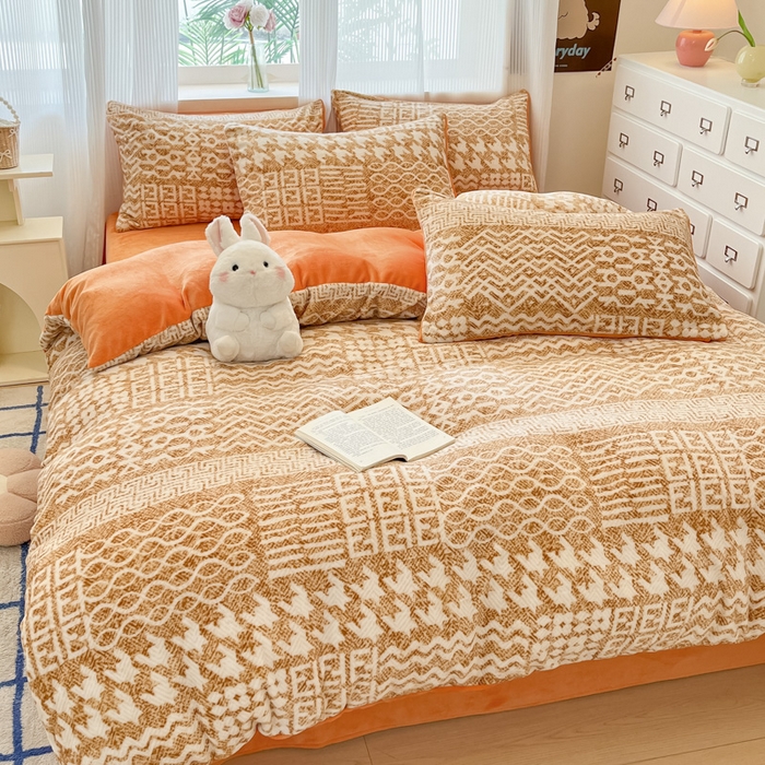 91家纺网 家纺一手货源 找家纺 绘萱家居 2025新款高克重印花牛奶绒四件套 布兰卡