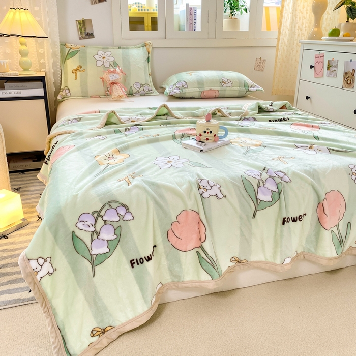 91家纺网 家纺一手货源 找家纺 楠沐家纺 2025新款双面牛奶绒多功能印花毛毯 郁金香