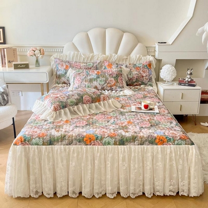 91家纺网 家纺一手货源 找家纺 （总）恋尚 2025新款法式油画风田园花卉长绒磨毛棉床裙