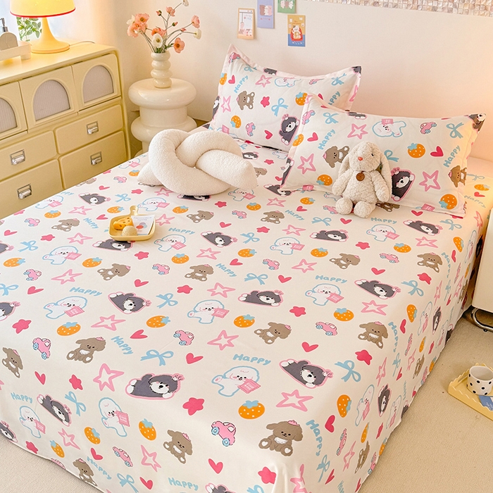 91家纺网 家纺一手货源 找家纺 妖妖家纺 2024新款超柔软糯水洗云朵棉印花单床单 狗狗派对