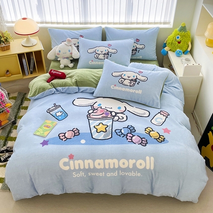 米帛家纺 2024新款正版授权大版三丽鸥牛奶绒四件套 糖果玉桂狗