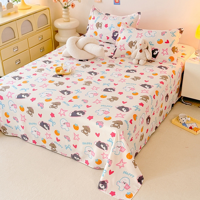 91家纺网 家纺一手货源 找家纺 妖妖家纺 2024新款超柔软糯水洗云朵棉印花单床单 狗狗派对