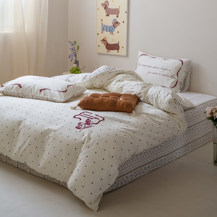 91家纺网 家纺一手货源 找家纺 窝米2024毛巾绣x数码 13370全棉撞色卡通系列四件套 铃兰