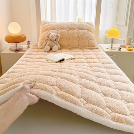 91家纺网 家纺一手货源 找家纺 雯豆家纺 2025冬季泰迪绒学生宿舍床垫床褥子上下铺大学生床垫北极绒床护垫 泰迪绒床褥-奶咖