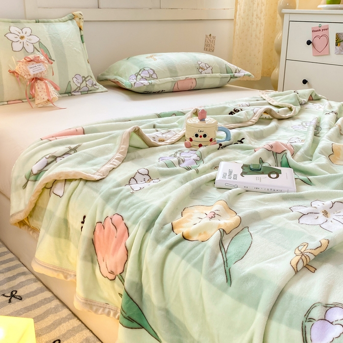 91家纺网 家纺一手货源 找家纺 楠沐家纺 2025新款双面牛奶绒多功能印花毛毯 郁金香