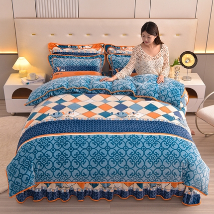 91家纺网 家纺一手货源 找家纺 静缘分 2025新款230克特厚8.5斤牛奶绒金貂绒床裙款保暖四件套-简约格调