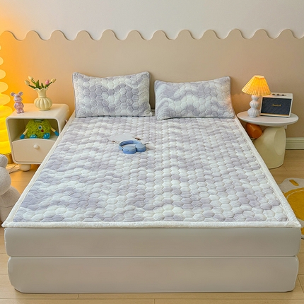 91家纺网 家纺一手货源 找家纺 （总）伊人坊 2024新款牛奶绒印花大豆夹棉床护垫