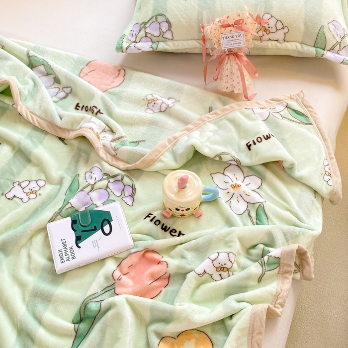 91家纺网 家纺一手货源 找家纺 楠沐家纺 2025新款双面牛奶绒多功能印花毛毯 郁金香