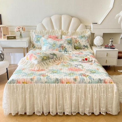 91家纺网 家纺一手货源 找家纺 （总）恋尚 2025新款法式油画风田园花卉长绒磨毛棉床裙