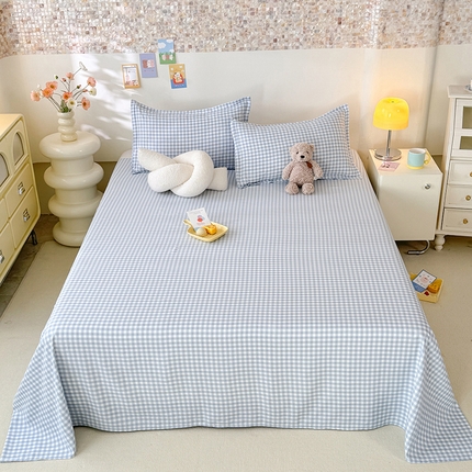 妖妖家纺 2024新款超柔软糯水洗云朵棉印花单床单 小兰格