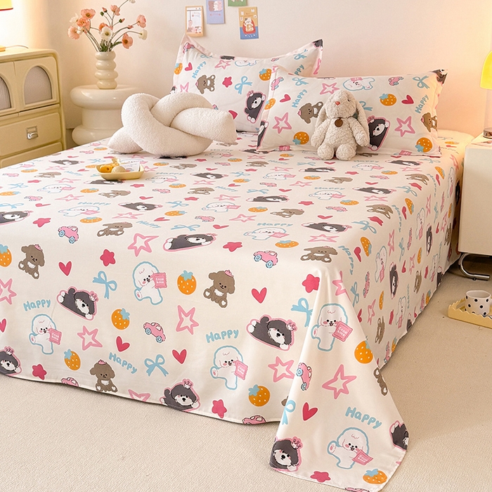 91家纺网 家纺一手货源 找家纺 妖妖家纺 2024新款超柔软糯水洗云朵棉印花单床单 狗狗派对