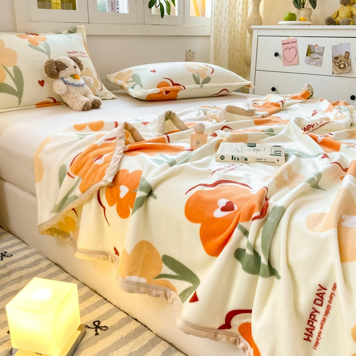 91家纺网 家纺一手货源 找家纺 楠沐家纺 2025新款双面牛奶绒多功能印花毛毯 朵朵花开