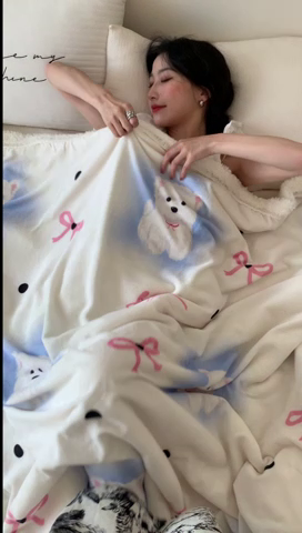 91家纺网 家纺一手货源 找家纺 桃喜 2024新款亲肤舒适牛奶绒羊羔绒毛毯 可爱比熊