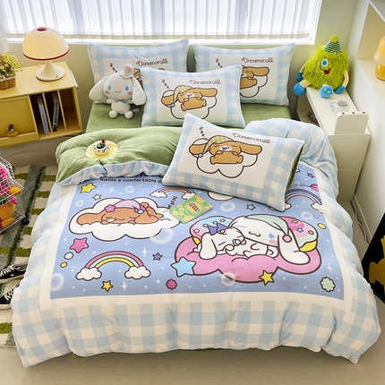 米帛家纺 2024新款正版授权大版三丽鸥牛奶绒四件套 玉桂狗家族