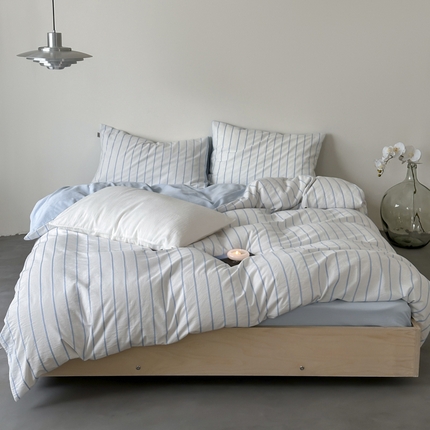 91家纺网 家纺一手货源 找家纺 玛奇朵 2024新款可可托海全棉色织立体罗纹提花四件套 可可托海（天兰床单）