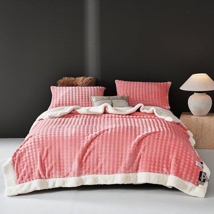 网客家纺 2024新款雕花绒泡泡绒羊羔绒毛毯 橡皮粉