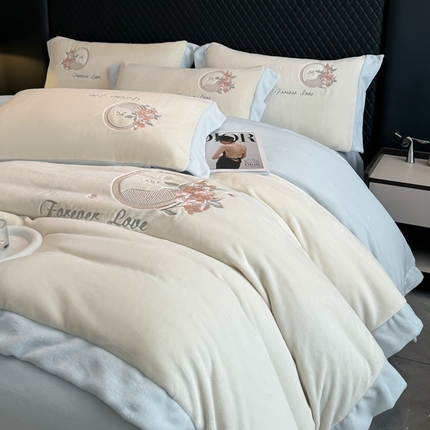 91家纺网 家纺一手货源 找家纺 （总）KA家纺 2025新款绣花牛奶绒四件套-玫瑰庄园系列