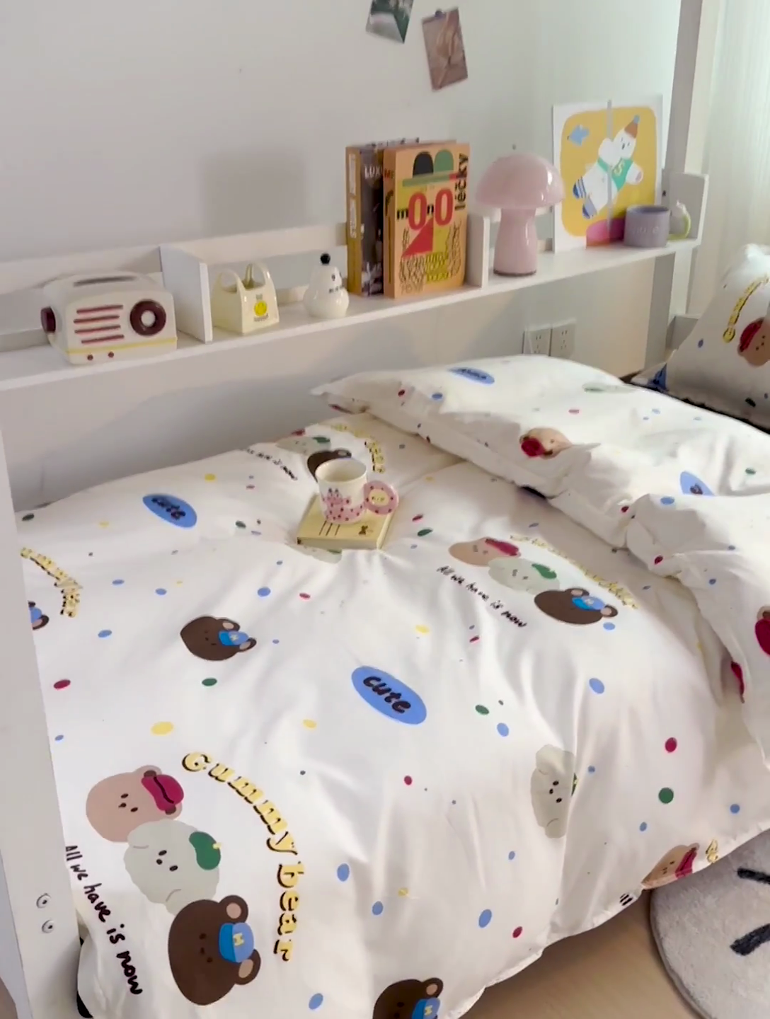 91家纺网 家纺一手货源 找家纺 楠沐家纺 2025新款亲肤芦荟棉印花学生宿舍上下铺四件套三件套 复古小熊