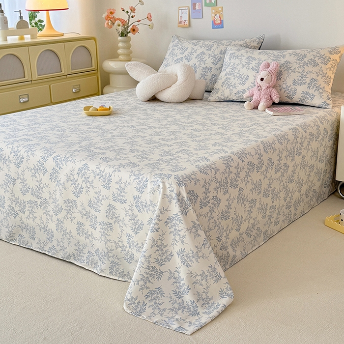 91家纺网 家纺一手货源 找家纺 妖妖家纺 2024新款超柔软糯水洗云朵棉印花单床单 风铃草