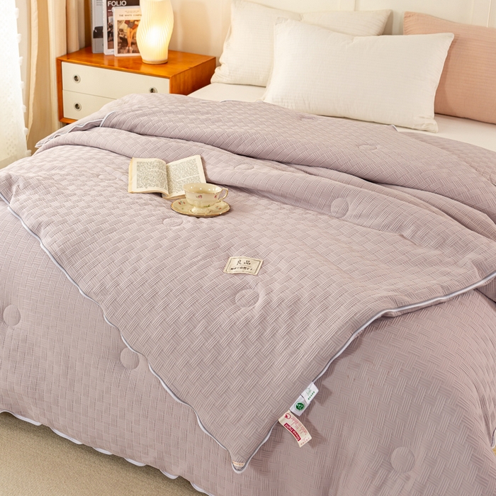 91家纺网 家纺一手货源 找家纺 红日子纺织品 2024新款A类柔暖华夫格大豆冬被二合一拉链双胎被 绅士灰