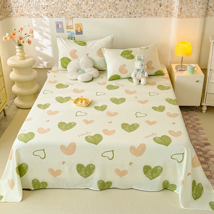 妖妖家纺 2024新款超柔软糯水洗云朵棉印花单床单 涂鸦爱心