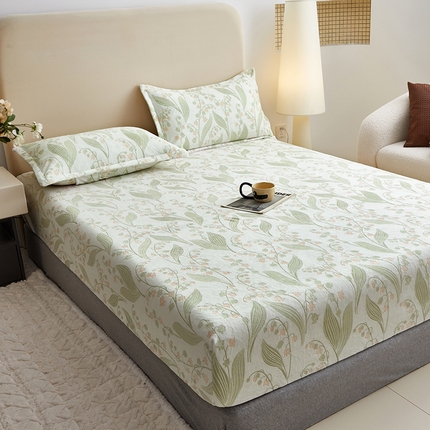 91家纺网 家纺一手货源 找家纺 舒居家纺 2024新款双色立体剪花雕花牛奶绒床笠 铃兰--青草色