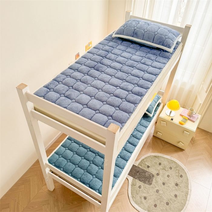 91家纺网 家纺一手货源 找家纺 雯豆家纺 2025冬季泰迪绒学生宿舍床垫床褥子上下铺大学生床垫北极绒床护垫 泰迪绒床褥-宾利蓝