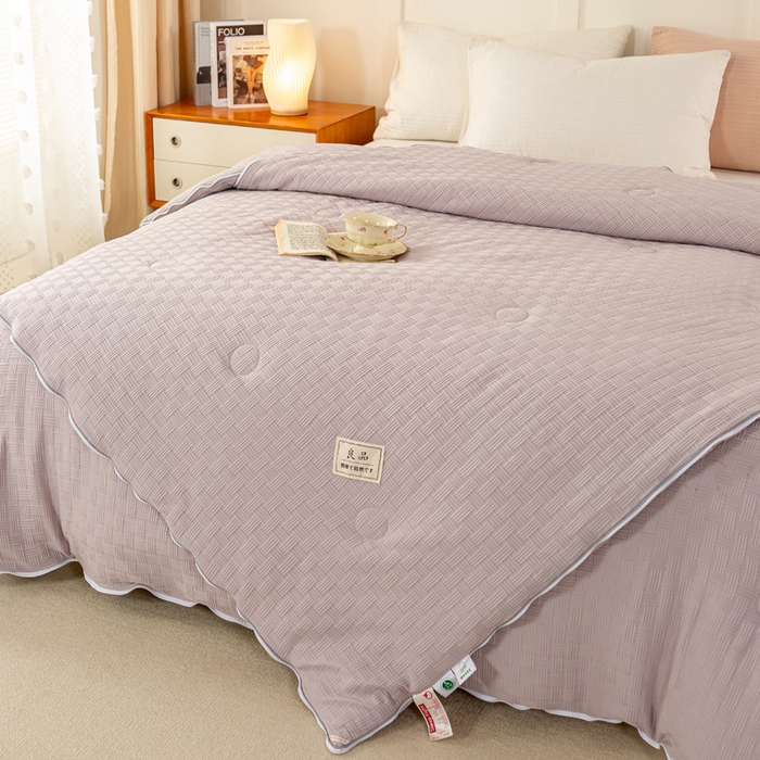 91家纺网 家纺一手货源 找家纺 红日子纺织品 2024新款A类柔暖华夫格大豆冬被二合一拉链双胎被 绅士灰