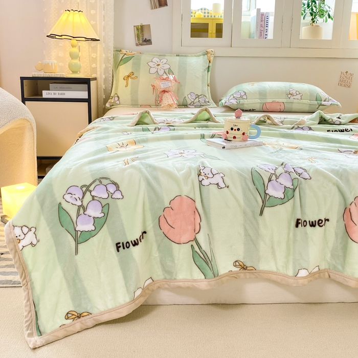 91家纺网 家纺一手货源 找家纺 楠沐家纺 2025新款双面牛奶绒多功能印花毛毯 郁金香