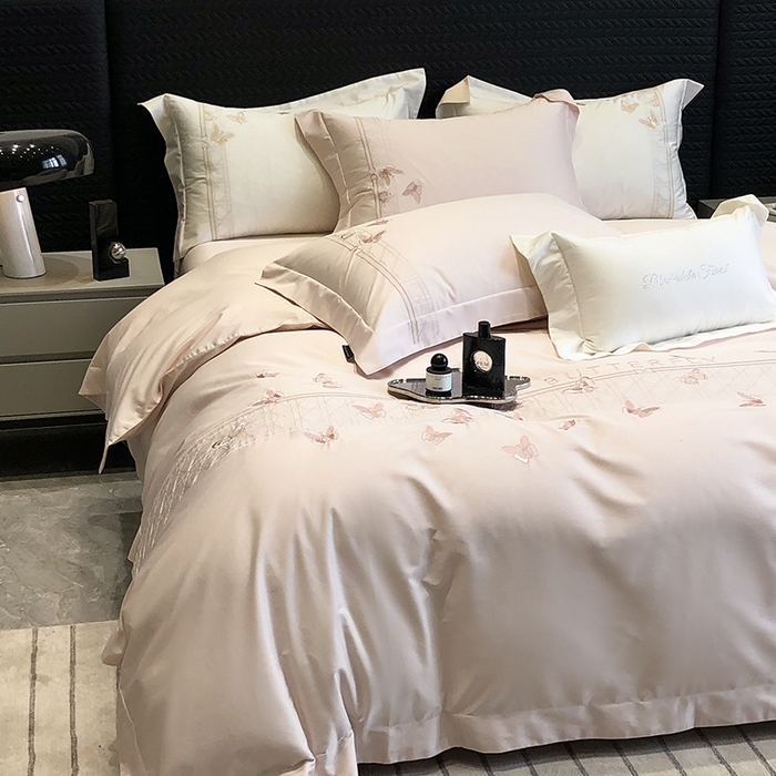 91家纺网 家纺一手货源 找家纺 （总）黑白森林 2024新款50X50S刺绣系列四件套-春漾