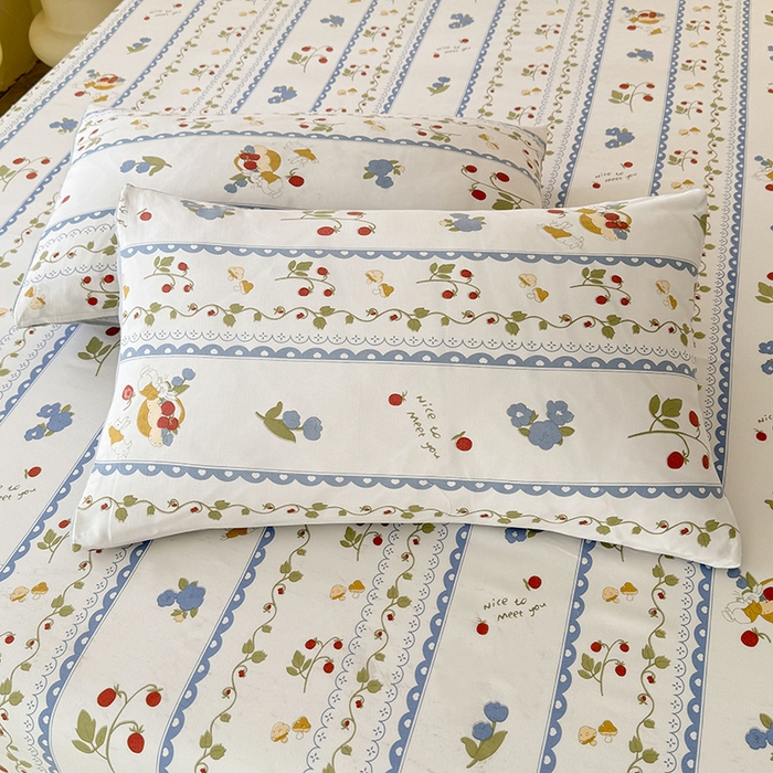 91家纺网 家纺一手货源 找家纺 妖妖家纺 2024新款超柔软糯水洗云朵棉印花单床单 花儿与兔