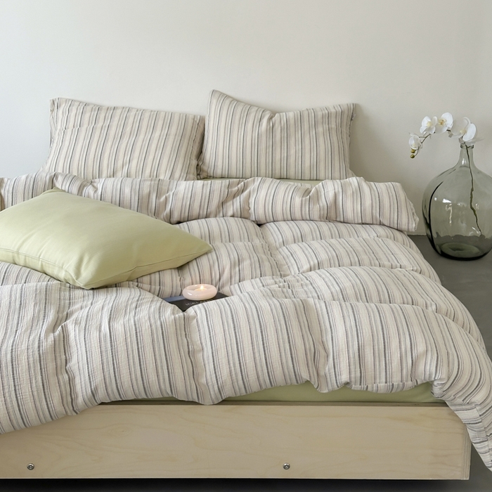 91家纺网 家纺一手货源 找家纺 （总）玛奇朵 2024新款文艺复古色织双层皱皱纱-苏里南系列四件套