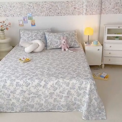 91家纺网 家纺一手货源 找家纺 妖妖家纺 2024新款超柔软糯水洗云朵棉印花单床单 风铃草