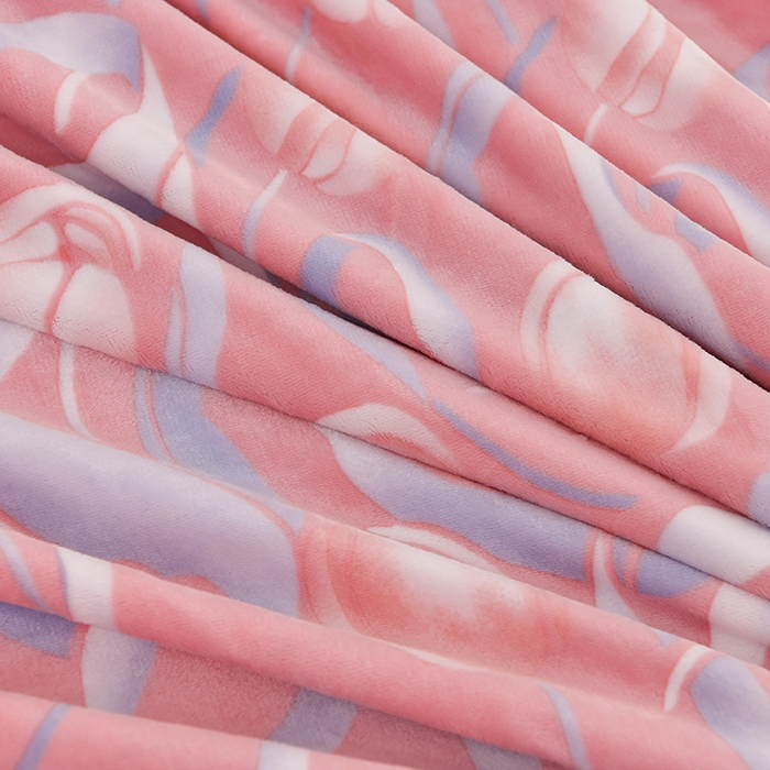 91家纺网 家纺一手货源 找家纺 曼尼家纺2025高克重直播印花床裙款法莱绒金貂珊瑚绒牛奶绒四件套 郁金香