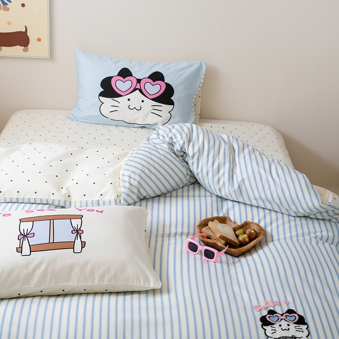 91家纺网 家纺一手货源 找家纺 （总）窝米2024毛巾绣x数码 13370全棉撞色卡通系列四件套