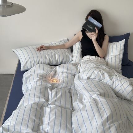 玛奇朵 2024新款可可托海全棉色织立体罗纹提花四件套 可可托海（藏兰床单）