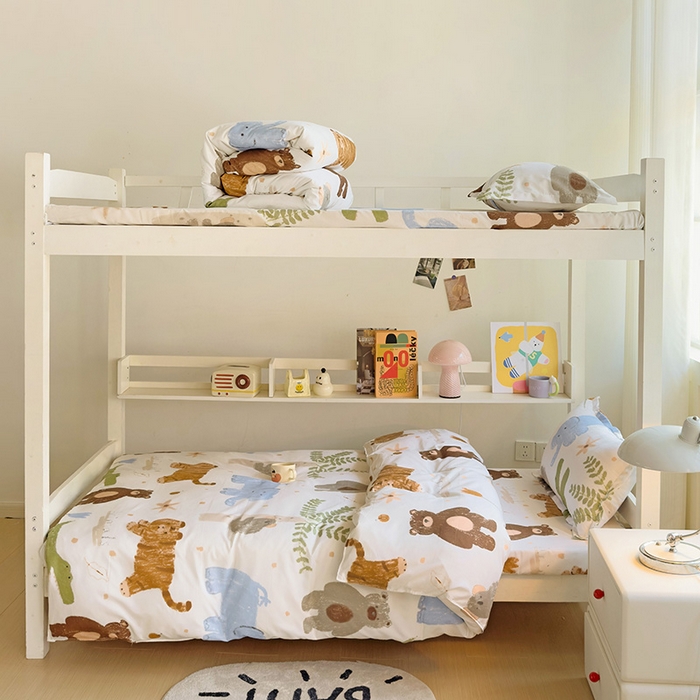 91家纺网 家纺一手货源 找家纺 楠沐家纺 2025新款亲肤芦荟棉印花学生宿舍上下铺四件套三件套 快乐玩伴